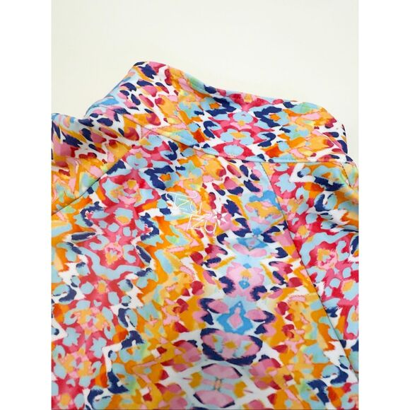 Tzu Tzu Kaleidoscope Abstract Print Polo Short Sleeve Zip Lucy Golf Shirt L - Picture 3 of 3
